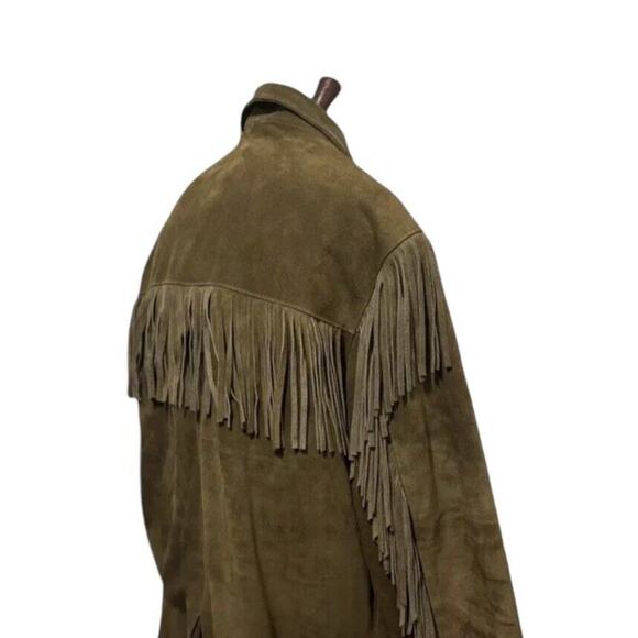 J.Peterman Western Suede Leather Fringe Jacket Overcoat Olive Brown Medium Men